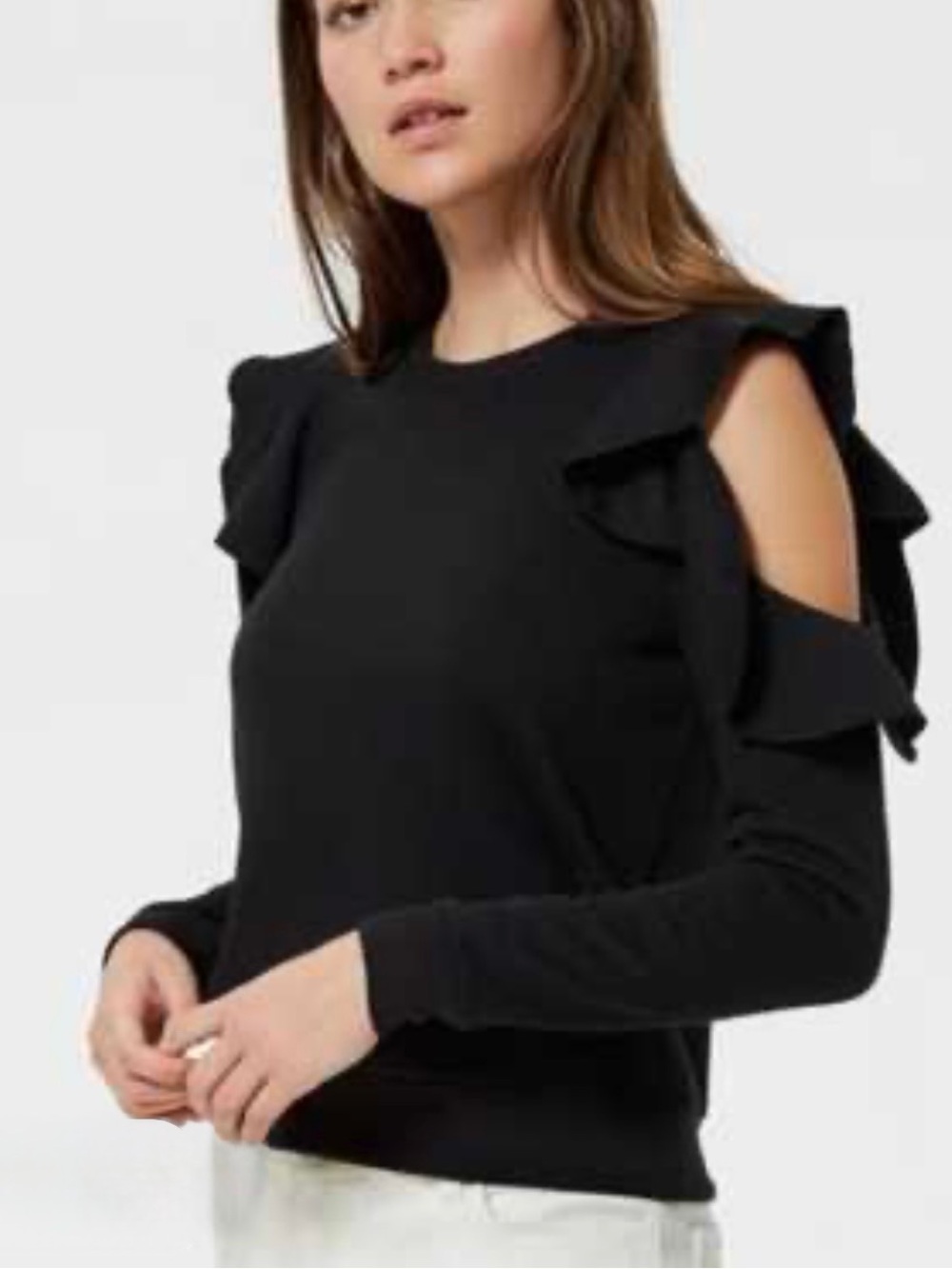 Brand New Rebecca Minkoff Gracie Ruffle Cold Shoulder in black/m Sweatshirt